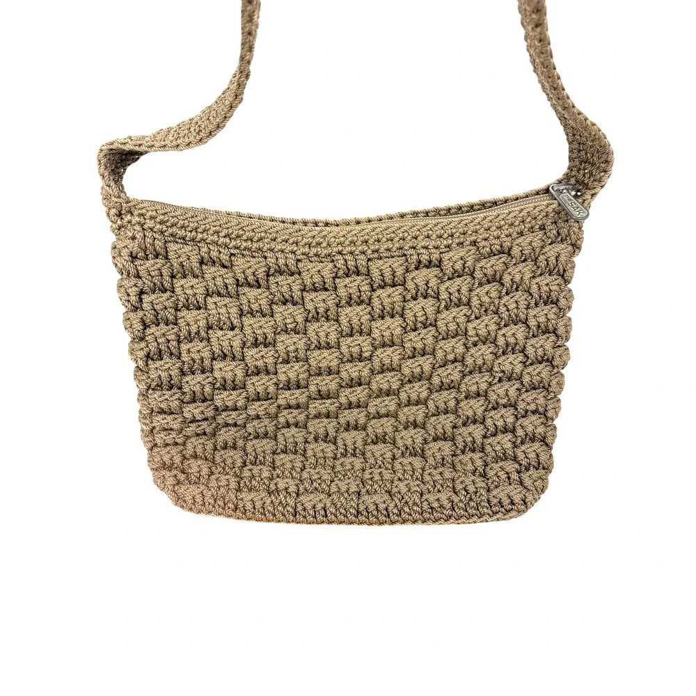Y2K Vintage The Sak Hand-Crochet Basketweave Shoulder Bag - Taupe/Beige Pristine